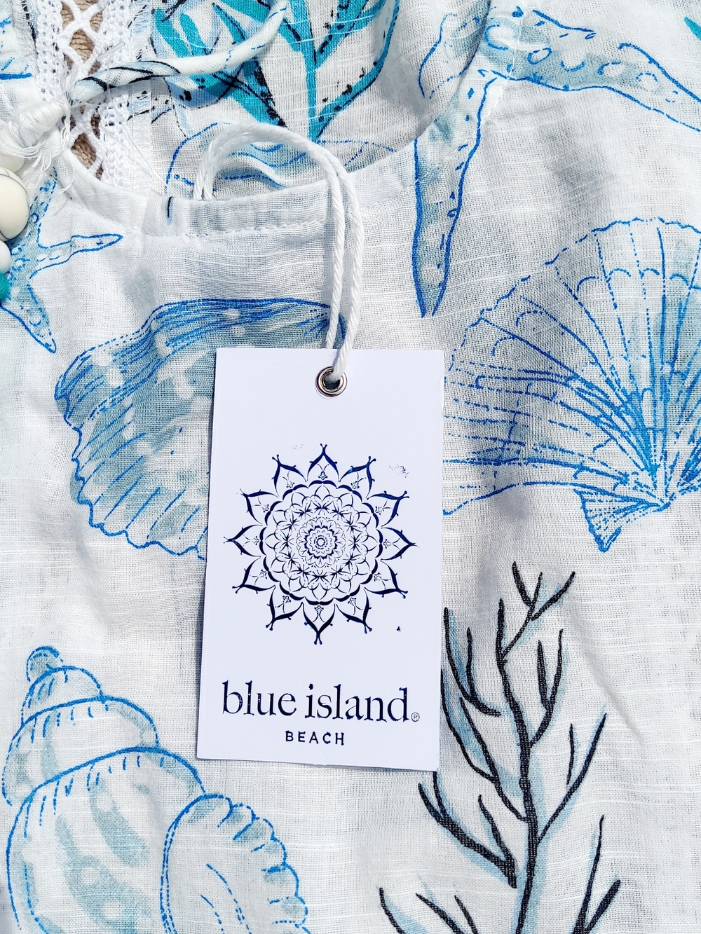 Blue Island White & Blue Seashell Print Halter Beach Sundress Women Size XS NWT - Picture 7 of 8